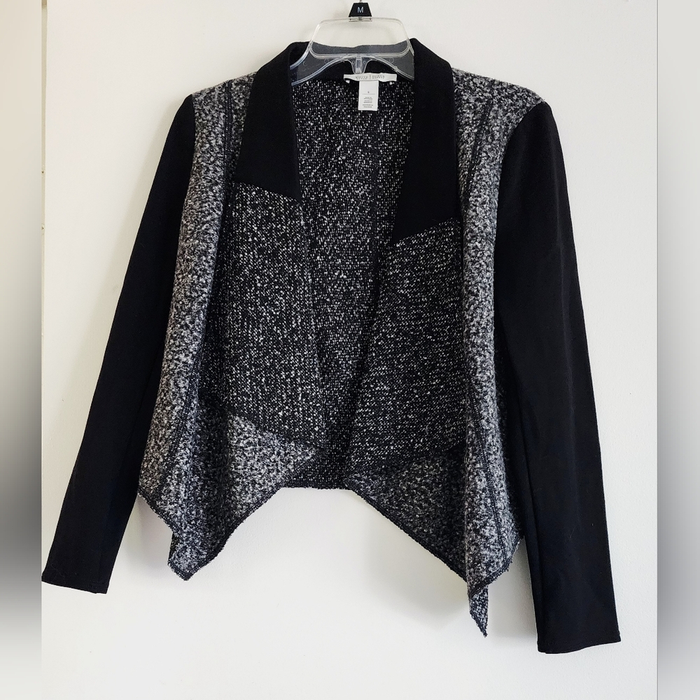 White House Black Market | Black & Gray Blazer with Tuxedo Lapel | - Picture 2 of 10